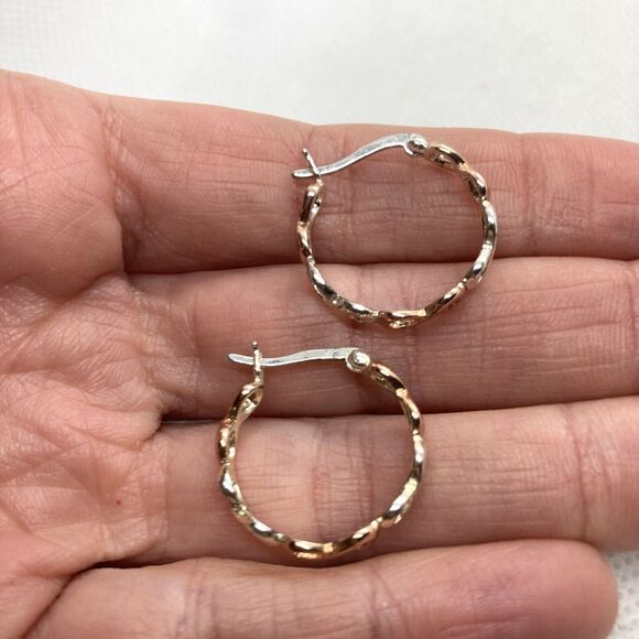 Vintage IBB Hoop Earrings Two Tone Infinity Sterling 925 Silver 0.75''‎ Dainty - Picture 3 of 9